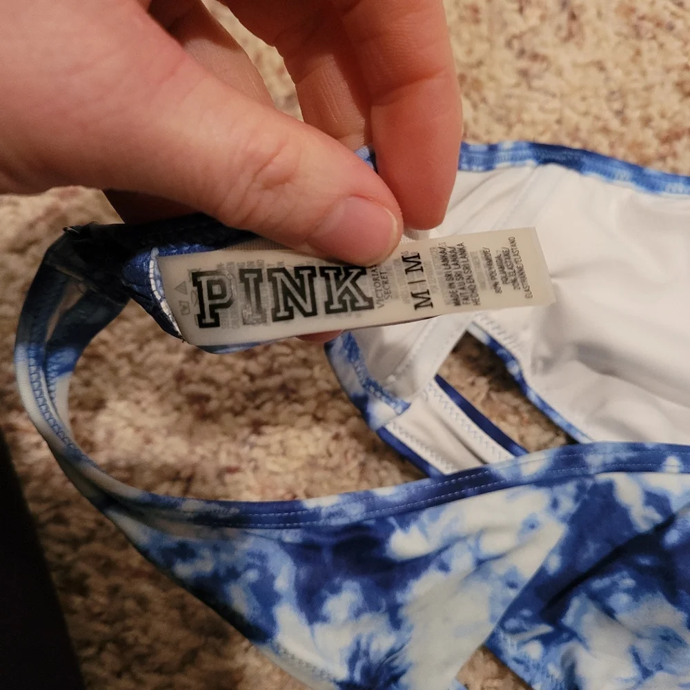 PINK Blue Tie dye bikini top Medium